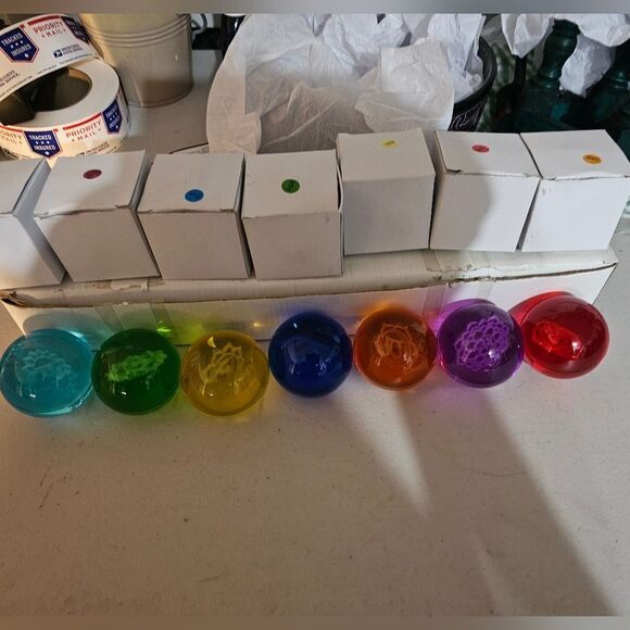Wiccan Other - Wiccan 7 lot glass sphere etched pre-owned  colored